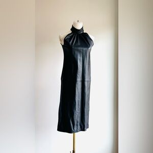 I.Magnin Lamb skin vintage leather halter sleeveless dress sz S I. Magnin